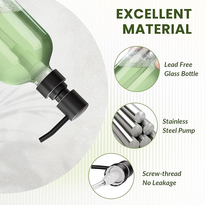 AmazerBath Glass Soap Dispenser, 2-Pack Clear Glass Soap Dispenser with Pump Bronze Rustproof, 17 Oz Bathroom Hand Soap Dispenser Bottle for Liquid Lotion, Kitchen Dish Soap Dispenser