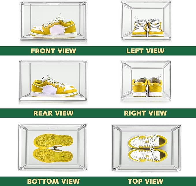 12 Pack Thicken Shoe Rack Organizer for Closet Acrylic Shoe Box with Magnetic Door Sneaker Display Case Handbag Purse Organizer, Fit up to US Size 14