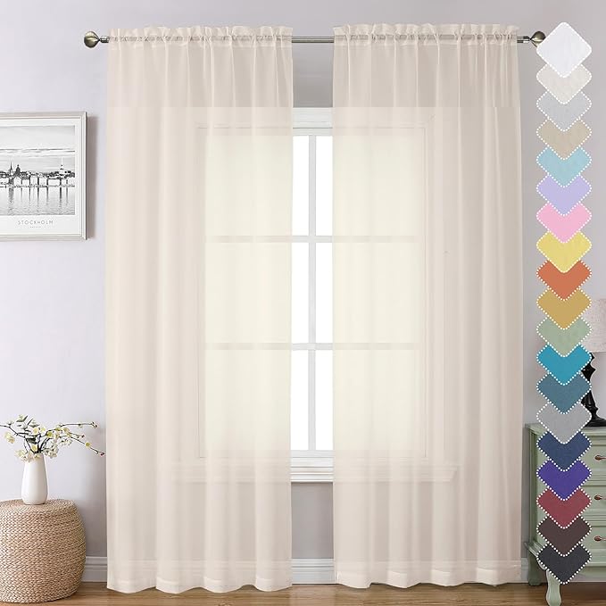 Chyhomenyc Cream Sheer Curtains 84 Inches Long 2 Panels Set- Light Filtering Curtains for Bedroom, Soft Airy Voile Rod Pocket Living Room Window Drapes, 42Wx84L Inches, 2 PCS
