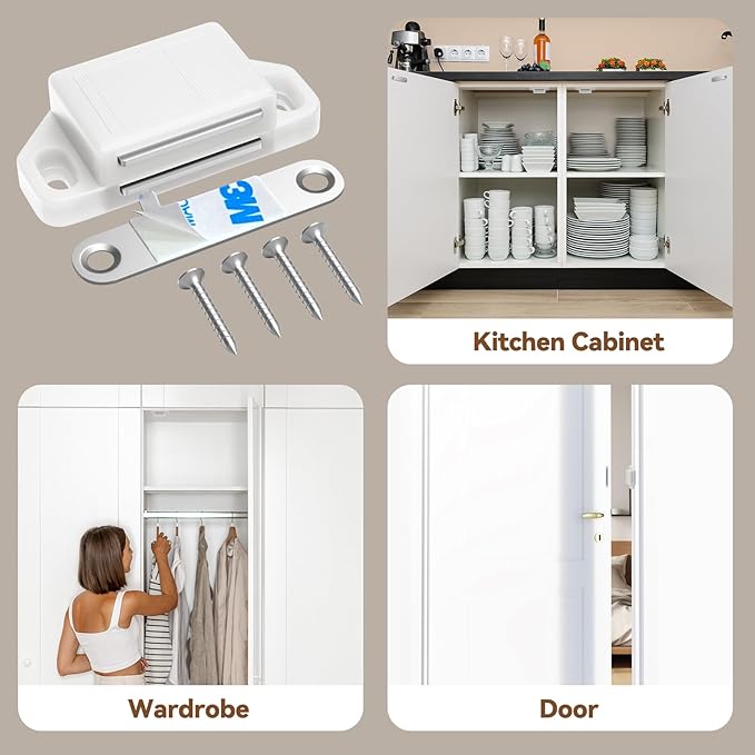 Cabinet Magnetic Catch Door Latch 30LB for Kitchen Drawer Magnets to Stay Closed Magnetic Catch Closet for Drawer（White 18 Pack）