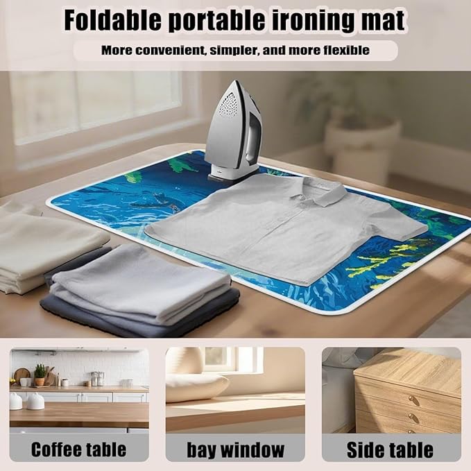 Ironing Mat Portable Iron Pad Magnetic Cover and Padding for Top of Washer, Dryer, Tabletop, Countertop,Travel Small Size Ocean Sea Turtle Ironing Pads 32 x 16 Inch
