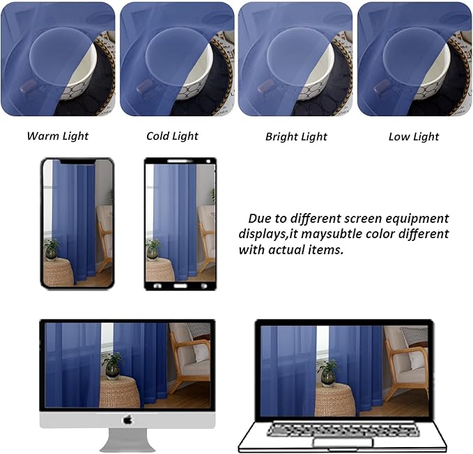 Chyhomenyc Royal Blue Sheer Curtains 78 Inches Long 2 Panels Set for Living Room, Light Filtering Voile Lightweight Bedroom Curtains, Rod Pocket Solid Window Treatment Drapes, Each 42W x 78L