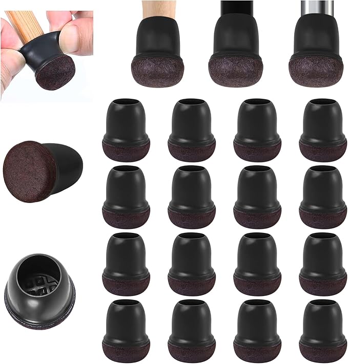 Ezprotekt 24 Pcs Small Black Silicone Chair Leg Floor Protectors for Hardwood Floor, Chair Leg Caps Cover, Felt Furniture Protectors Pads, Bar Stool Leg Protector Round (S Fit: 3/5" to 3/4", 15-19mm)