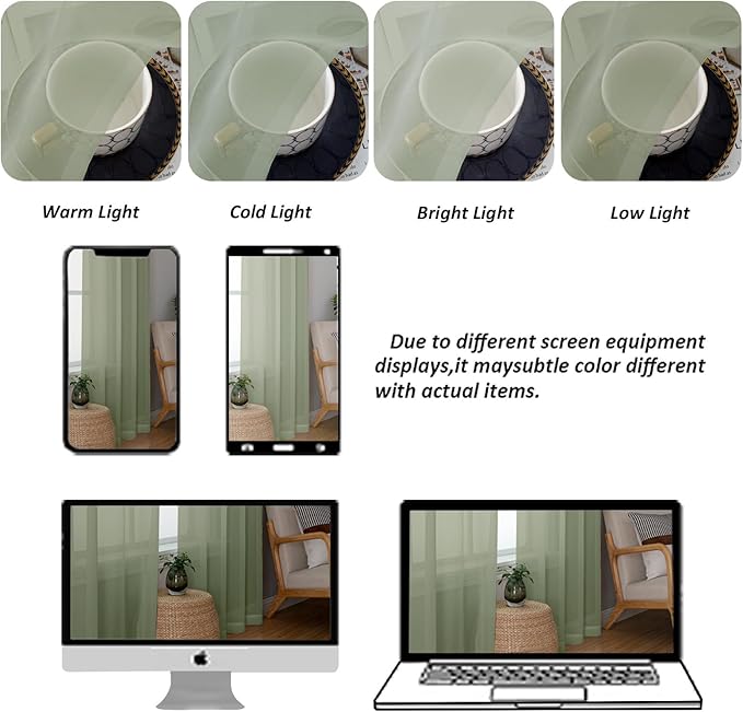 Chyhomenyc Sage Green Sheer Curtains 36 Inch Length, Short Voile Sheer Window Curtians for Small Window Bathroom Cafe Living Room, Set of 2, 42W x 36L inches, Rod Pocket,