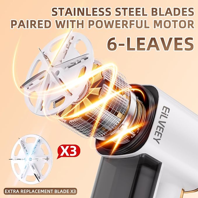 Rechargeable Lint Remover, Fabric Shaver Fuzz Remover, Sweater Shavers with 6-Leaf Blades, 3-Speeds Digital LED Display to Remove Pilling for Clothing and Furniture, Lint Ball, White