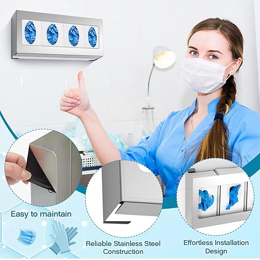 Blulu 2 Pack Glove Box Holder/Dispenser Stainless Steel Quad Wall Mounted Glove Box Organizer,10"H x 21"W x 3 3/4"D