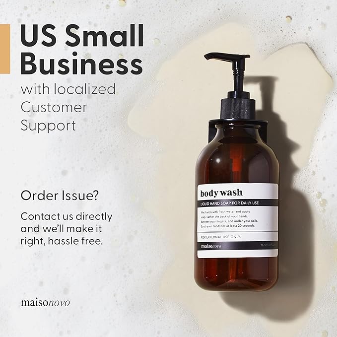 MaisoNovo Shampoo and Conditioner Dispenser - Shower Soap Dispenser Wall Mounted - 16.9 fl oz Set of 3 Amber Plastic Bottles Black Pump - 3 Chamber No Drill