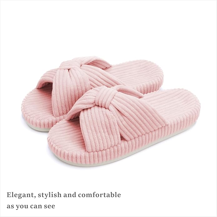 Chantomoo Slippers for Women Memory Foam House Bedroom Corduroy Bow Crossbands Slide Slipper Shoes Comfy Trendy Gift Slippers