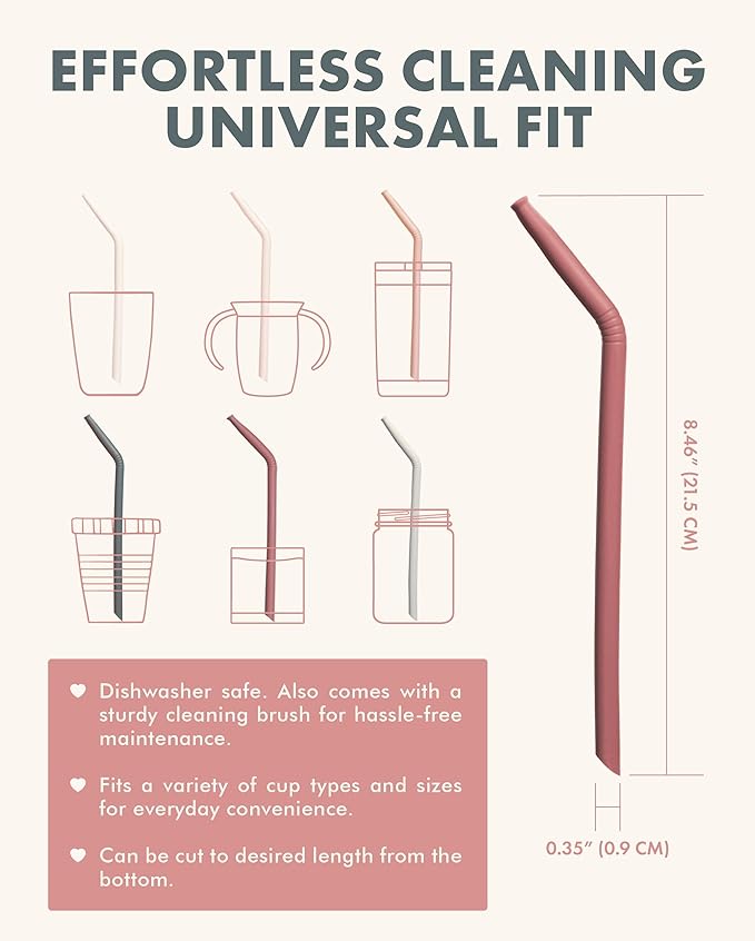Nightingale Reusable Silicone Straws - Bendy Drinking Straw with Cleaning Brush - Collapsible and Bendable Travel Straw for Kids - Dishwasher Safe, Food-Safe - Set of 6 (Oak Multi)