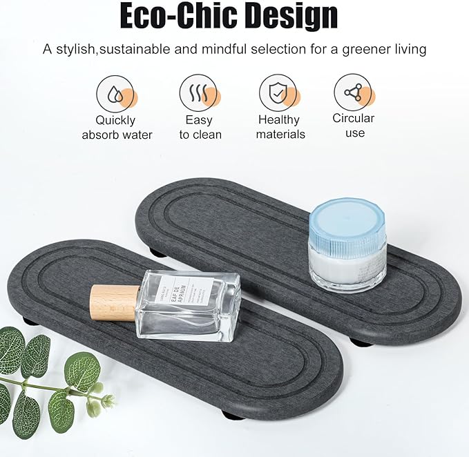 2PCS Water Absorbing Stone Tray, Fast Drying Diatomite Stone Sink Tray, Water Absorbent Diatomite Coasters, Stones Soap Trays for Kitchen Sink, Bathroom Counter Hand Soap Dish Toothbrush Holders