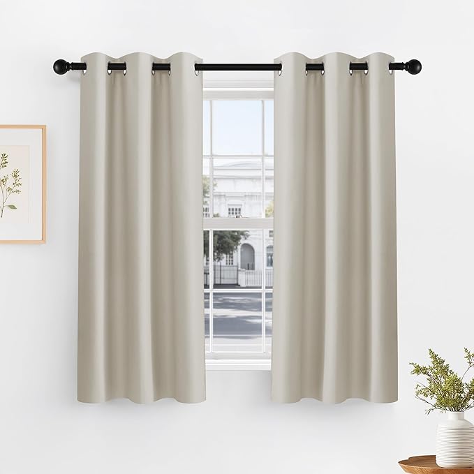 PONY DANCE Cream Blackout Curtains for Bedroom - 2 Pieces Thermal Insulated Room Darkening Drapes Noise Reducing Solid Grommet Top Window Curtain Panels for Home Decoration, 42" W x 60" L