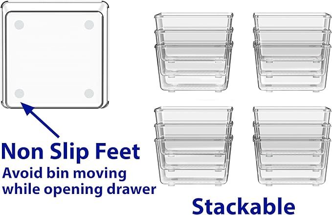 Simple Houseware Clear Drawer Organizer for Office Bin Desk Storage, 3.25"x 3.25", 12 Packs
