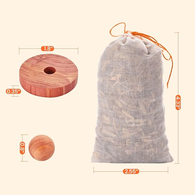 Homode Cedar Chips and Bags, Fresh Cedar Wood Rings and Sachets for Clothes and Shoes Storage, Ideal for Closets and Drawers, 40 Pack