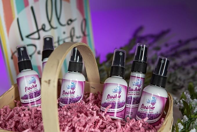 Flushie Pre-Toilet Spray for Poop Travel Size Toiletries Bathroom Spray for Poop Spray for Toilet Traveling Essentials Poop deodorizer Poop Odor eliminator (4oz Lavender Rain, 4 pack)