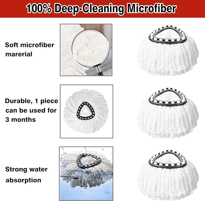 10 Pack Spin Mop Replacement Heads, 100% Microfiber Spin Mop Refill for Easy Wring, 360 Degree Spinning Mop Head Replacement Compatible with Triangle Spin Mop for Easy House Cleaning Floor Mopping