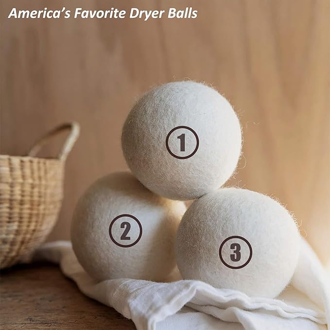Sheep Wool Dryer Balls 6 Pack XXL(3.1") Premium Natural Fabric Softener, Reusable Laundry Dryer Balls for Reducing Drying Time, Static and Wrinkles, Eco-Friendly – 100% New Zealand Wool