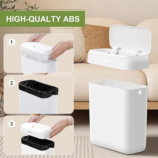 funest Trash Can with Lid, 3 Gallons/10.3 Qt Garbage Can with Press Top, Small Trash Can Dog Proof, Plastic Trash Bin, Waste Basket for Rv Bathroom Kitchen Bedroom Office White