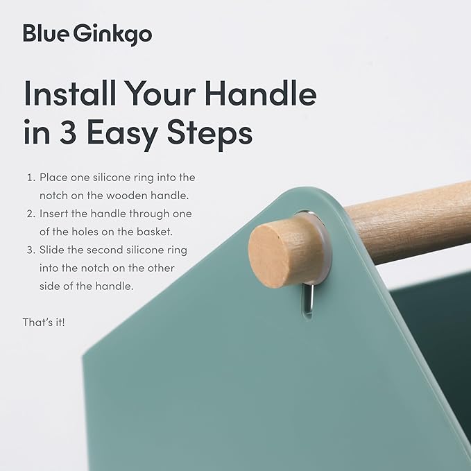 BLUE GINKGO Large Storage Basket – Plastic Caddy with Wooden Handle for Bathroom, Pantry, or Cleaning Supplies (Green)
