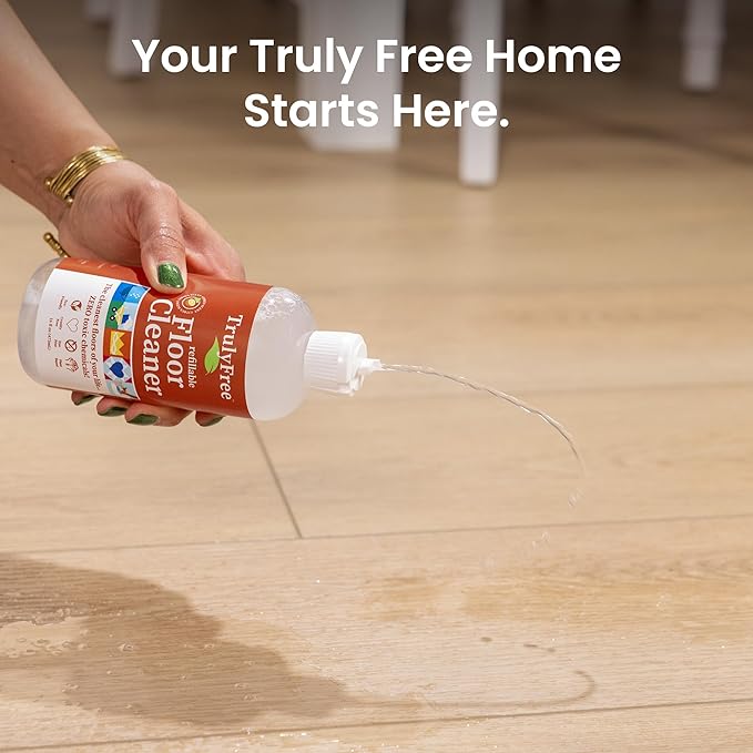 Truly Free Floor Cleaner Kit - Plant-Based Mopping Solution (16oz Reusable Empty Bottle + Two Pouches, 3oz ea.) - DIY All-Surface Cleaner for Hardwood, Tile, Wood & Concrete