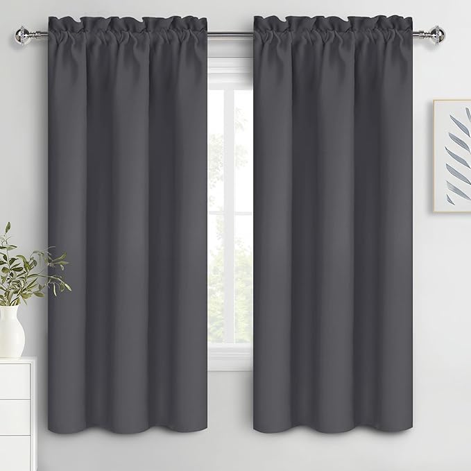 DWCN Blackout Curtains for Bedroom 72 Inch Length 2 Panels Set, Solid Thermal Insulated Energy Saving Rod Pocket Window Treatment Curtains Blackout Drapes (W38 x L72 Inch, Dark Grey)