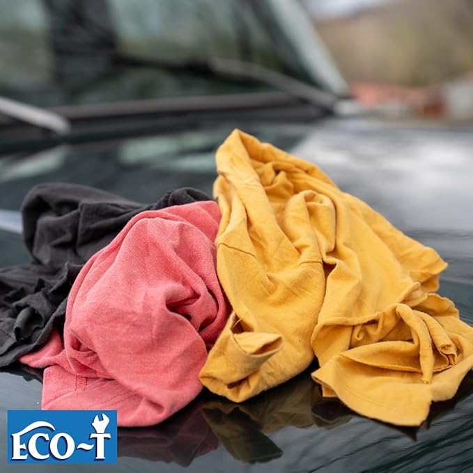 10 Lb Box Eco-T Mechanic Shop Rags - Colored T-Shirt Material, 100% Recycled, Eco-Friendly, High Absorbency, Low Lint, Low-Cost, Industrial Use Wiping Cloth