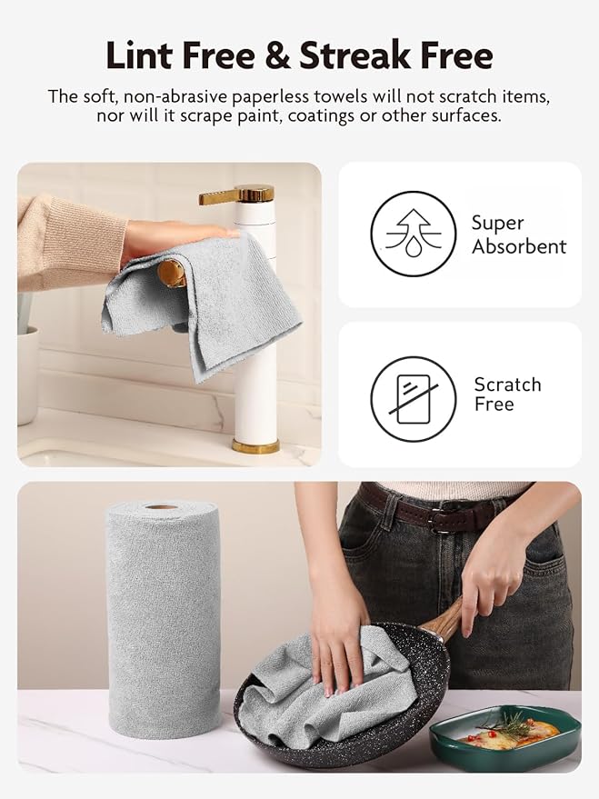Fantasticlean Microfiber Cleaning Cloth Roll -40 Pack, Tear Away Microfiber Towels, 12" x 12", Reusable, Washable, Scratch Free, Ultra Absorbent Dishcloth for Car, Home Supplies, Pet, Kitchen (Grey)
