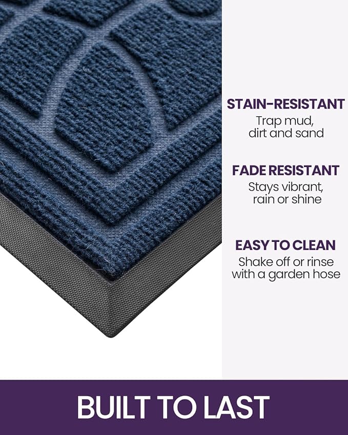 DEXI Front Door Mat Outside Entrance, Heavy Duty Non Slip Low Profile Doormat for Entryway, Trap Dirt and Moisture Welcome Mats, Easy Clean, Patio, Garage, 3x2, Blue