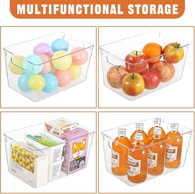 12 Pack Large Clear Plastic Storage Bins,Plastic Containers with Handle for Pantry Organizer and Storage,Perfect for Kitchen,Fridge,Cabinet, Closet,Bathroom Under Sink Storage