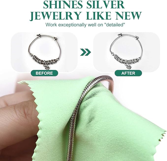 SEVENWELL 50pcs Jewelry Cleaning Cloth Green Polishing Cloth for Sterling Silver Gold Platinum Small Silver Polish 8x8cm