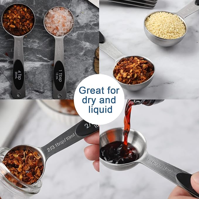 Magnetic Measuring Spoons Set of 9 Stainless Steel Stackable Measuring Spoons Heavy Duty Nesting Teaspoons Tablespoons for Measuring Dry and Liquid Ingredients