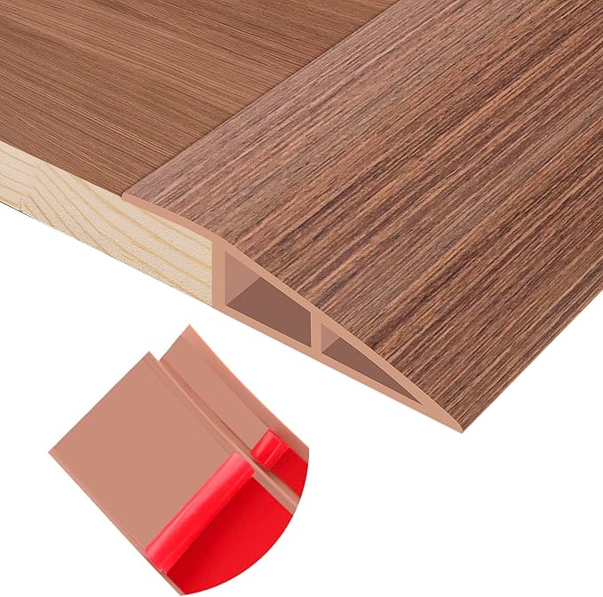 Floor Transition Strip Self Adhesive Vinyl Door Threshold for Doorways Carpet Edging Trim Overlap Edge Reducer for Laminate Floor, Carpet, Tile (Light Brown Wood Grain, 3/5" to 4/5", 10Ft)