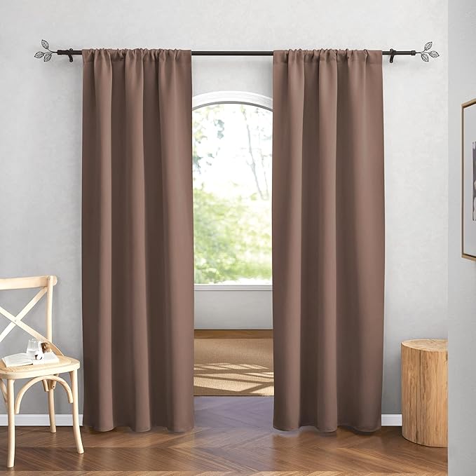 RYB HOME Blackout Curtains 84 inches Long 2 Panels Set for Living Room, Thermal Insulating Privacy Curtains & Drapes for Doorway Temporary Door Alternative Accordion Door, W 42 x L 84, Mocha