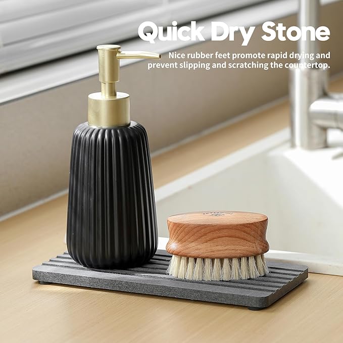 2PCS Diatomite Quick Stone Drying Tray Mat For Bathroom & Kitchen Counter, Instant Dry Water Absorbent Drink Bar Coaster,Vanity Sink Caddy Organizer,Dish Soap Sponge Holders, Charcoal,8"x3.8"