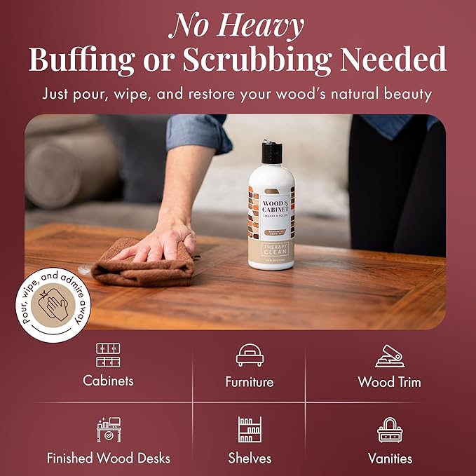 Therapy Wood Polish Bundle with Microfiber 16 oz. - Wood Furniture Polish, Best Furniture Cleaner - Almond Scent - Cleaner, Cabinet and Table Restorer, Natural Conditioner