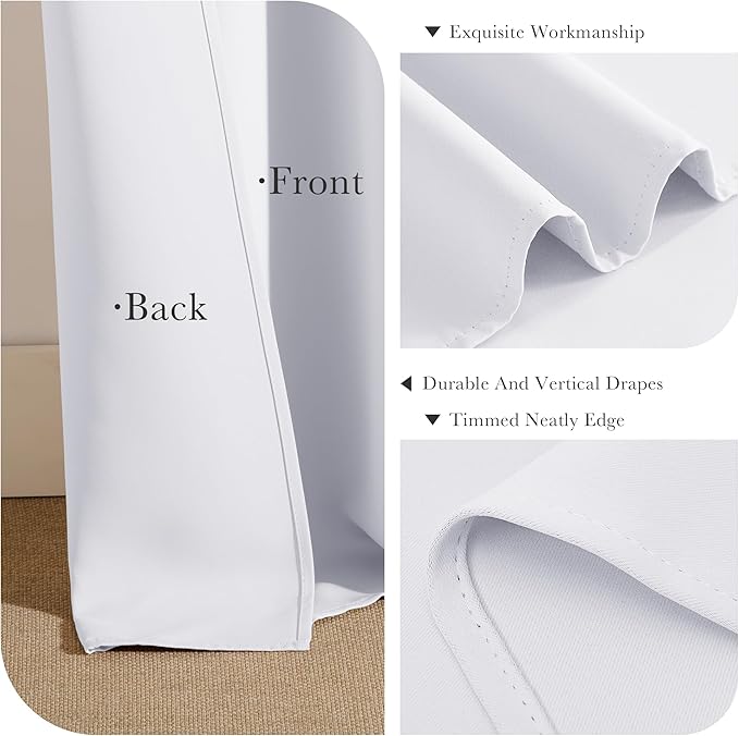 PONY DANCE Room Darkening Curtains - Window Treatments Thermal Insulated Elegant Curtain Panels Window Draperies for Living Room/Cloest/Doorway, 55 Wide by 80 in, Pure White, Set of 2