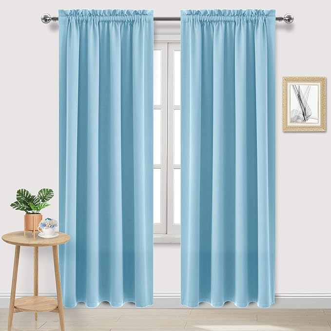 DWCN Blackout Curtains Room Darkening Thermal Insulated Bedroom Curtains Window Curtain Panels, 52 x 84 inches Long, Set of 2 Light Blue Rod Pocket Drapes