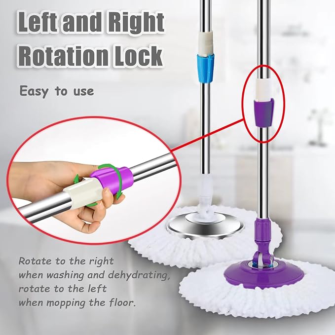 Extended Spin Mop Replacement Mop Handle, Upgraded 60-inch 360 Degrees Rotating Telescopic Replacement Mop Stick for Spin Mop Bucket Cleaning System Floor Cleaning (Plastic Disc, Red)