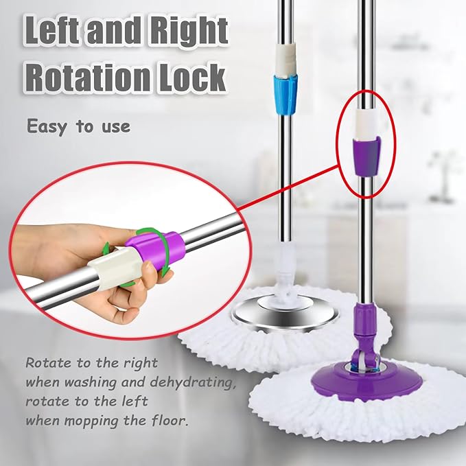 Extended Spin Mop Replacement Mop Handle, Upgraded 60-inch 360 Degrees Rotating Telescopic Replacement Mop Stick for Spin Mop Bucket Cleaning System Floor Cleaning (Plastic Disc, Green)