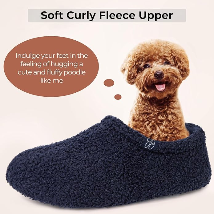 HomeTop Women's Fuzzy Curly Fur Memory Foam Loafer Slippers with Polar Fleece Lining