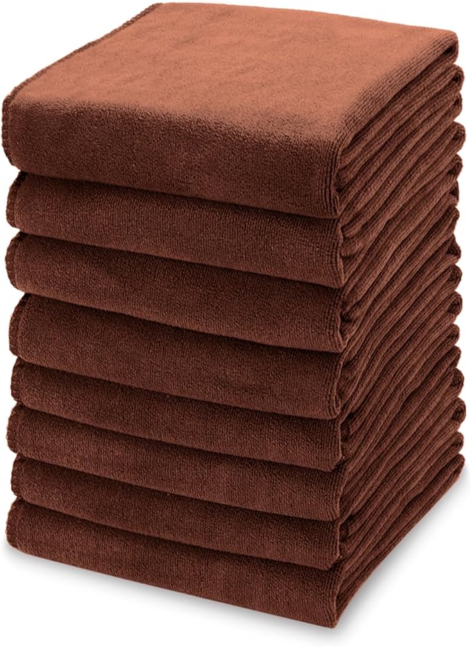 kimteny 13x28 Inches Kitchen Cloth Dish Towels, 400 GSM Premium Dishcloths, Super Absorbent Coral Velvet Microfiber Cleaning Cloths, Fast Drying Rags for Washing Dishes (8 Pack, Brown)