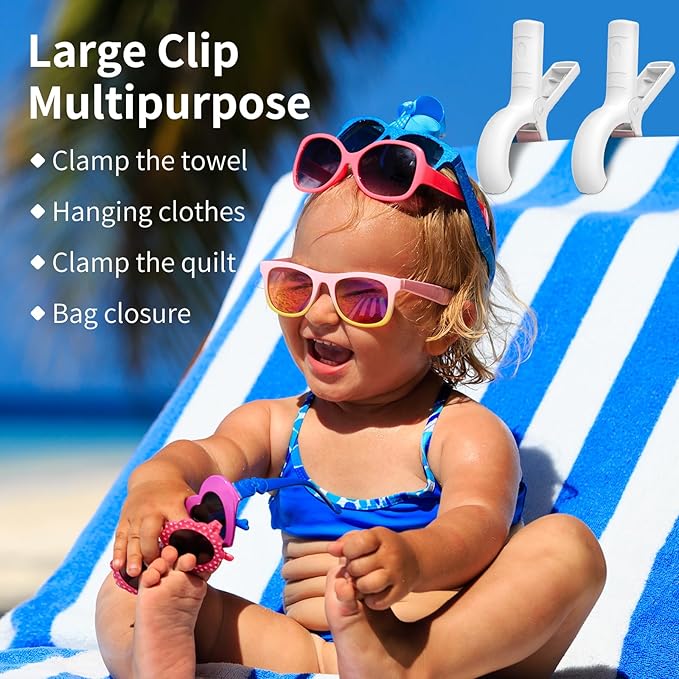 Senbowe 12 Pack Beach Towel Clips,Pool Chair Clips,Heavy Duty Plastic Clothes Pins,Quilt Drying Clips,Windproof Clothes Clips,Keep Your Towel,Clothes,Blankets to Dry on Clothesline and Hanging Rack
