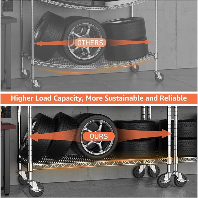 4 Tiers Storage Shelves Load 1400LBS, Metal Shelving Wire Metal Shelving Unit Shelves for Storage Adjustable Garage Shelving for Pantry Kitchen Garage Chrome 17.7" D x 47.3" W x 62.7" H