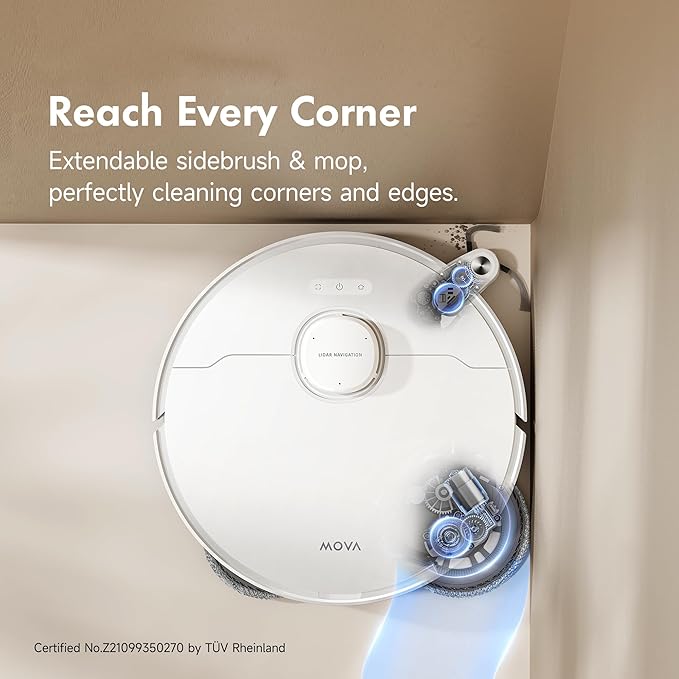 Mova P10 Pro Ultra Robot Vacuum and Mop 13,000Pa Suction, 140°F Hot Water Auto Mop Washing & Drying, Dual Spinning Extenable Mop,10.5mm Lifting for Carpet, 360°Obstacle Avoidance, App Control