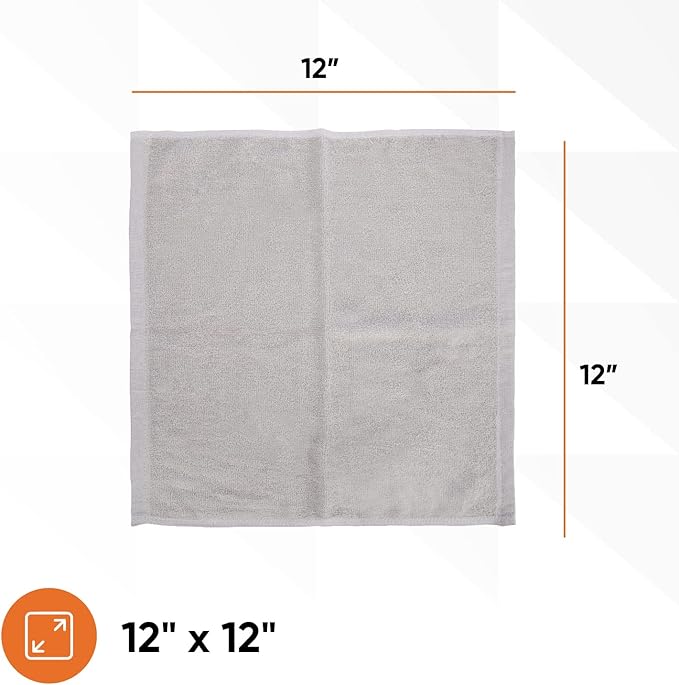 Superio Cotton Terry Washcloths Grey Towels 100% Cotton Cleaning Cloth 16" Rags Wash Clothes for Body and Face, Spa Towels, Multi Purpose (12, 12"x12")