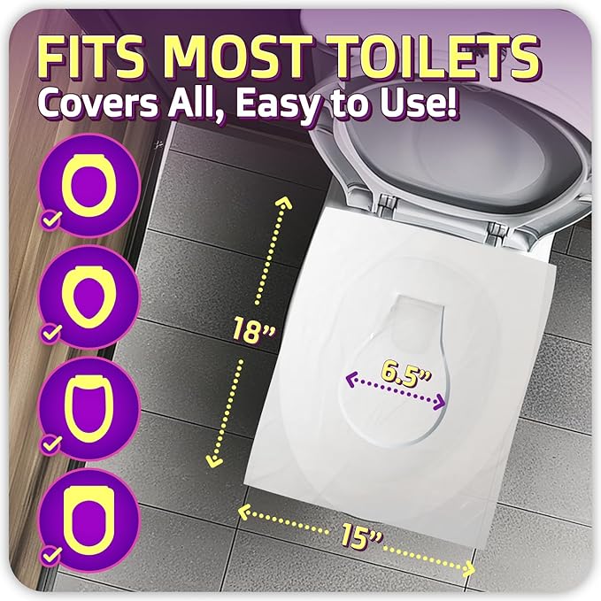 100 Pcs Disposable Toilet Seat Cover - Biodegradable and Flushable Toilet Seat Liners for Public Toilets | Compact One Size Fits All Travel Essentials Toiletries Covers | FIFCO
