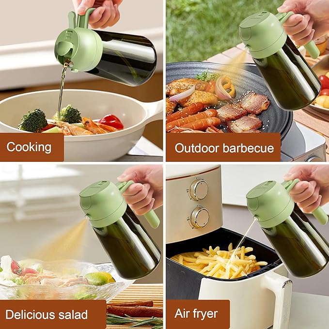 YARRAMATE 16oz/470ml Light Blocking Oil Sprayer for Cooking with Stickers, Food-Grade 2 in 1 Olive Oil Dispenser Bottle for Kitchen, Premium Dark Green Glass Oil Bottle for Air Fryer, BBQ (Green)