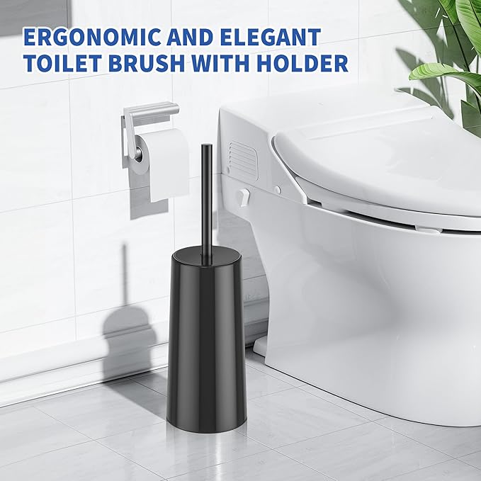 Toilet Brush and Holder, Toilet Brush Stainless Steel, Toilet Bowl Brush for Bathroom Toilet-Ergonomic, Elegant,Durable (Black)