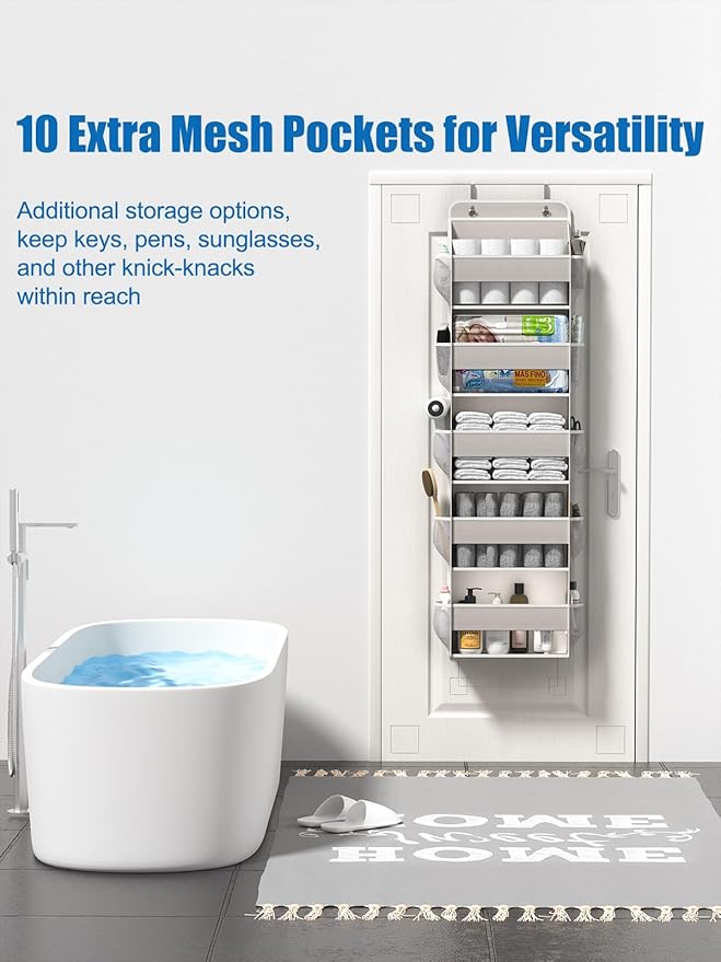 Over The Door Storage Organizer, RV Bathroom Organizer, Over The Door Organizer Camper Storage and Organization, 5 Shelf Hanging Over Door Organizer for Camper, Bathroom, Bedroom, Closet-Beige