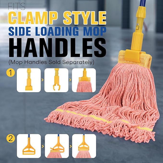 Matthew Cleaning Commercial Mop Head Replacement, 5 Inch Wide Headband, Looped End Cotton Blend String Wet Mops for Floor Cleaning, 18 oz Medium, 1-Pack Orange