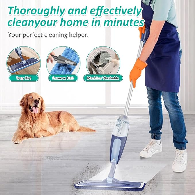 Spray Mops for Floor Cleaning, TRAV-ROUND Microfiber Wood Floor Mop with 3 Reusable Washable Pads Fit for Swiffer Powermop for Dry Dust Wet Cleaning on Hardwood Laminate Wood Ceramic Vinyl Tile